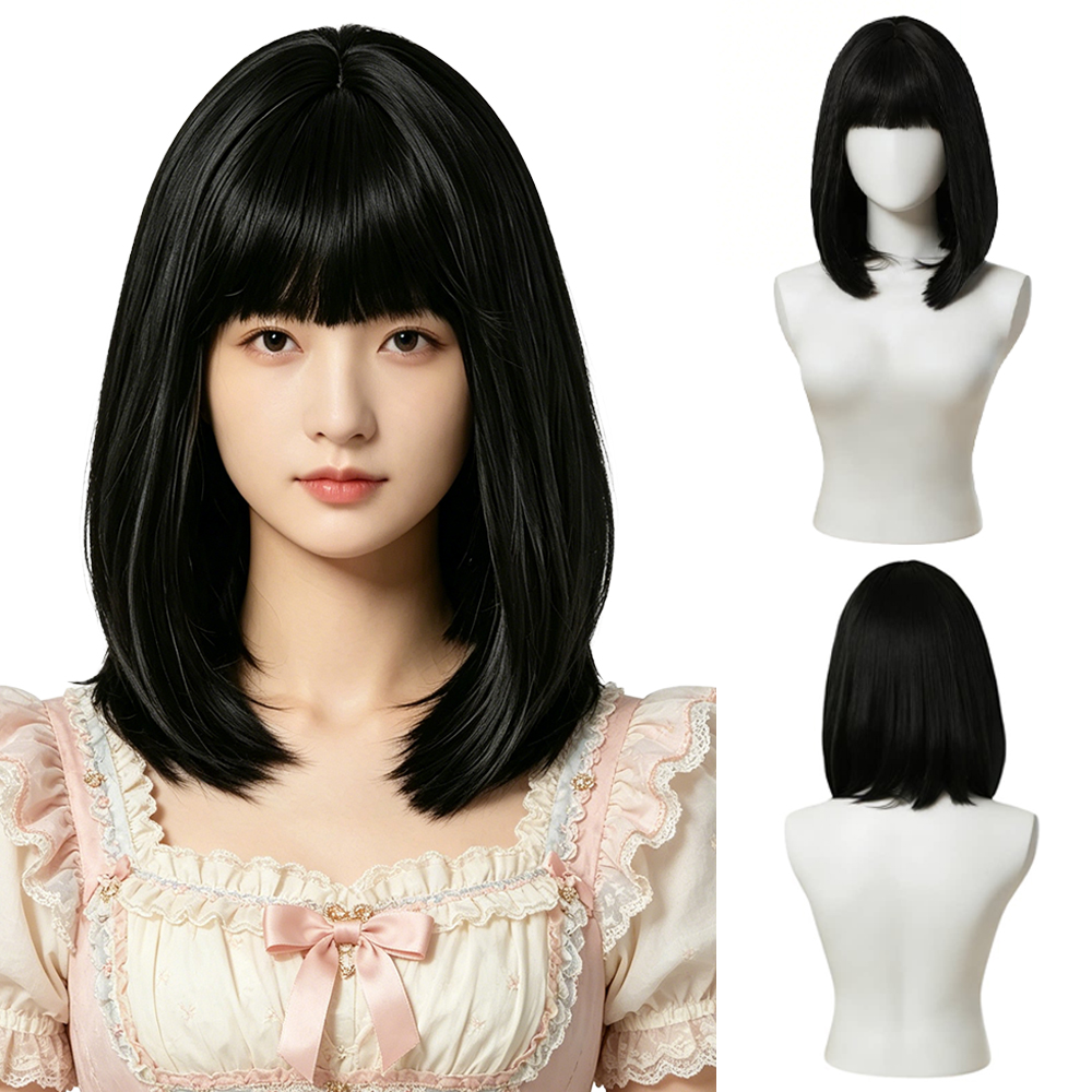 Hair Care High End - Wig Bob Hitam Alami dengan Poni